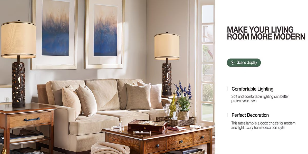 Living room with beige sectional sofa, wooden coffee table, and decorative elements.