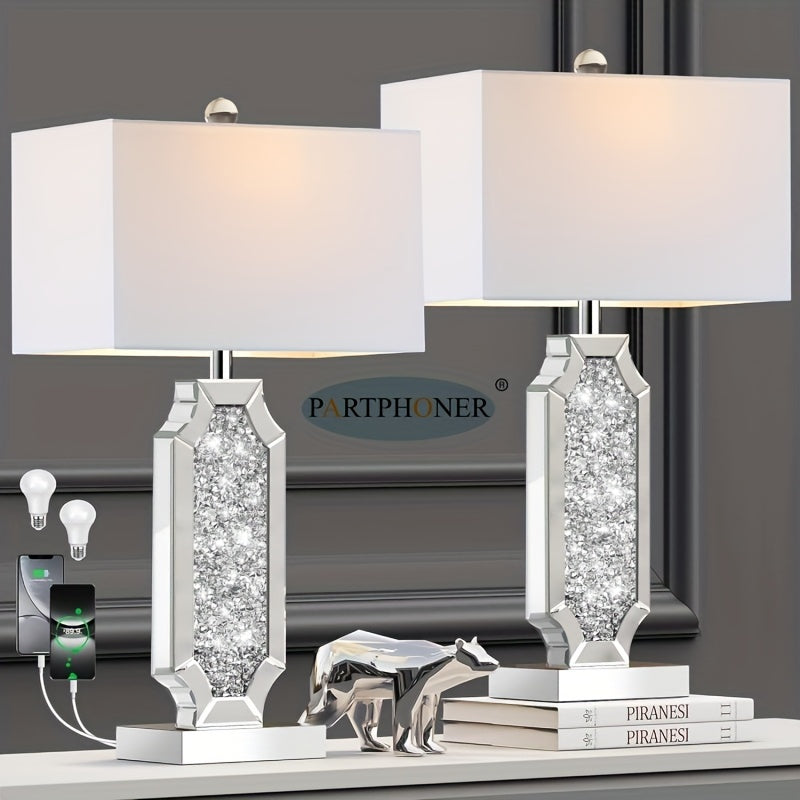 Two table lamps with decorative bases on a shelf, featuring the brand 'PARTPHONER'.