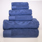 Stack of blue towels on a white background