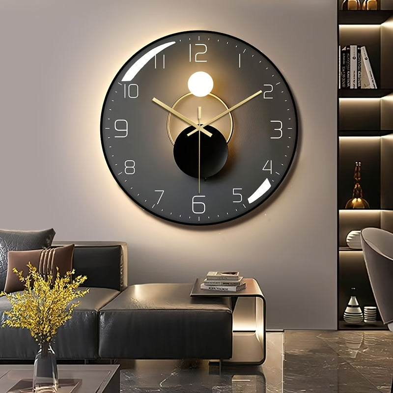Modern wall clock on a wall in a living room setting