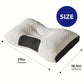 Cervical pillow with measurements on a white background