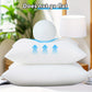 White pillow with text 'Does not go flat' and arrows indicating support.