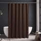 Brown shower curtain in a bathroom setting with a bathtub and stool.