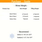 Product weight and size guide with winter temperature recommendations on a white background.