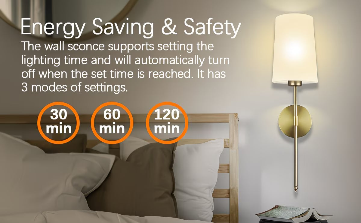 Wall sconce with energy saving features in a bedroom setting