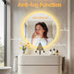 Bathroom mirror with anti-fog function display, showing before and after defog effects.