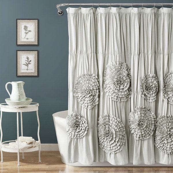 Shower curtain with floral patterns in a bathroom setting