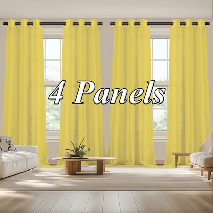 Yellow curtains with '4 Panels' text in a living room setting