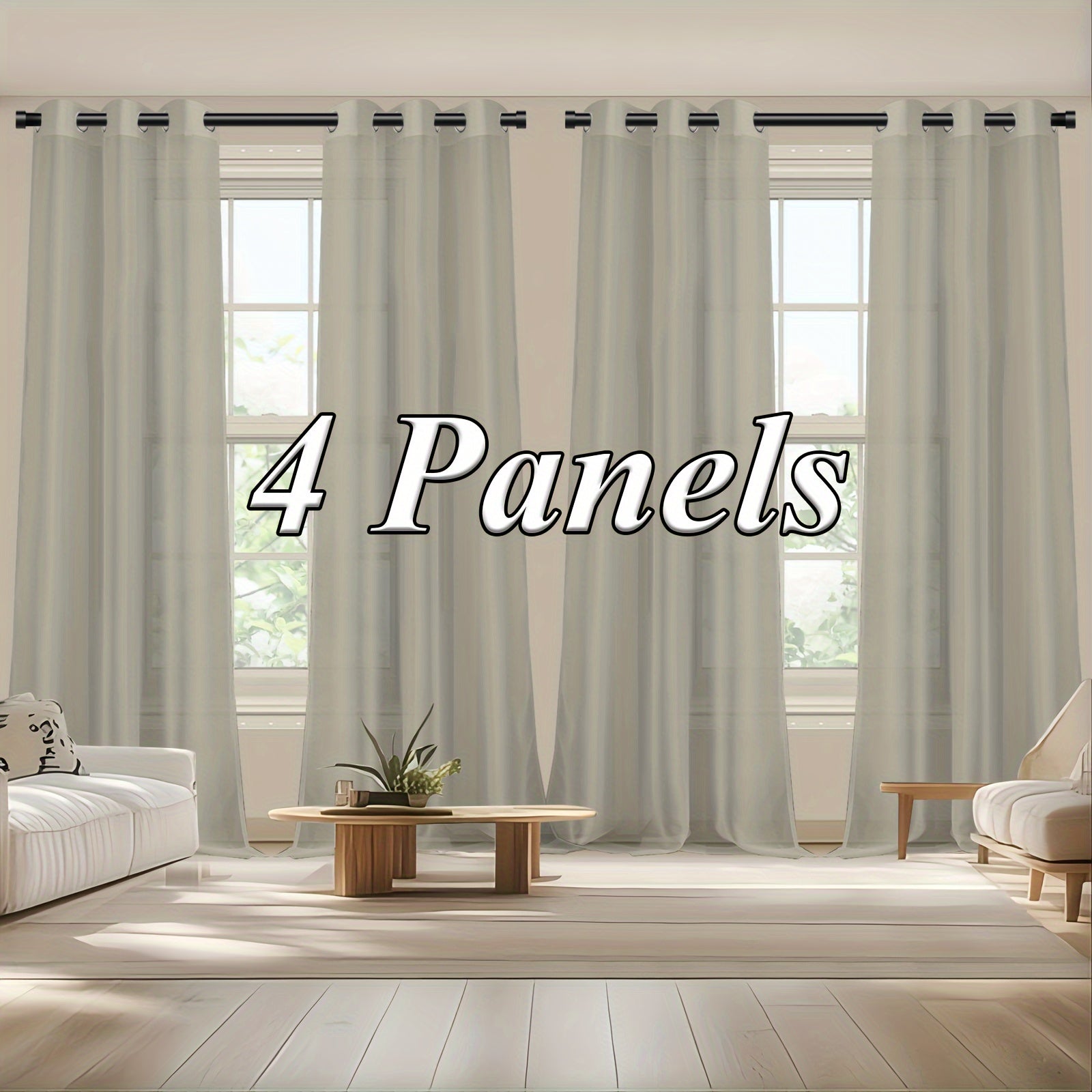 Light gray curtains with '4 Panels' text in a living room setting