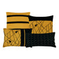 Set of four decorative pillows with geometric patterns on a white background