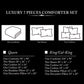 Diagram of a luxury 7-piece comforter set with dimensions for Queen and King/Cal-King sizes.