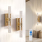 Modern wall sconces with a remote control on a neutral background