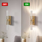 Wall-mounted light fixture with 'OFF' and 'ON' labels on a neutral background