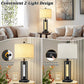 Two table lamps with different light settings in a living room setting.