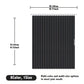 Black pleated curtain with measurements on a white background