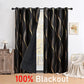 Blackout curtains with gold patterns in a room setting