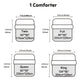 Diagram showing different sizes of comforters with dimensions in centimeters and inches.