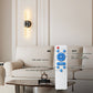 Remote control with light function buttons displayed in a living room setting