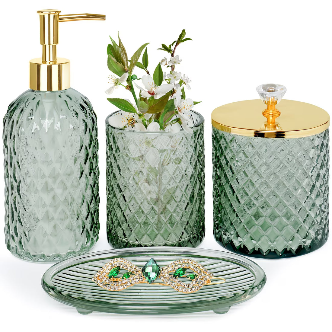 Green textured 4-Piece Bathroom Set