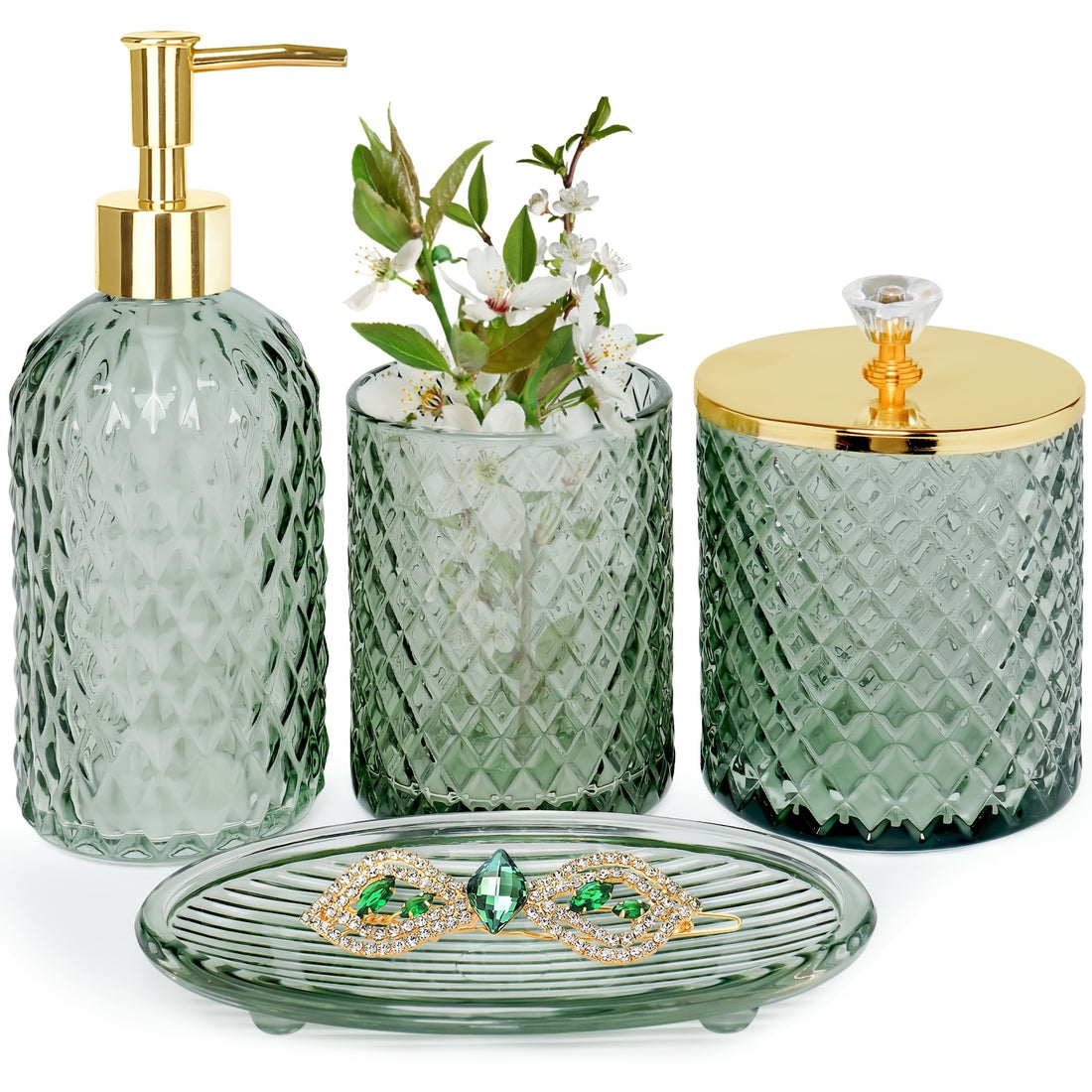 Green textured 4 Piece Bathroom Set