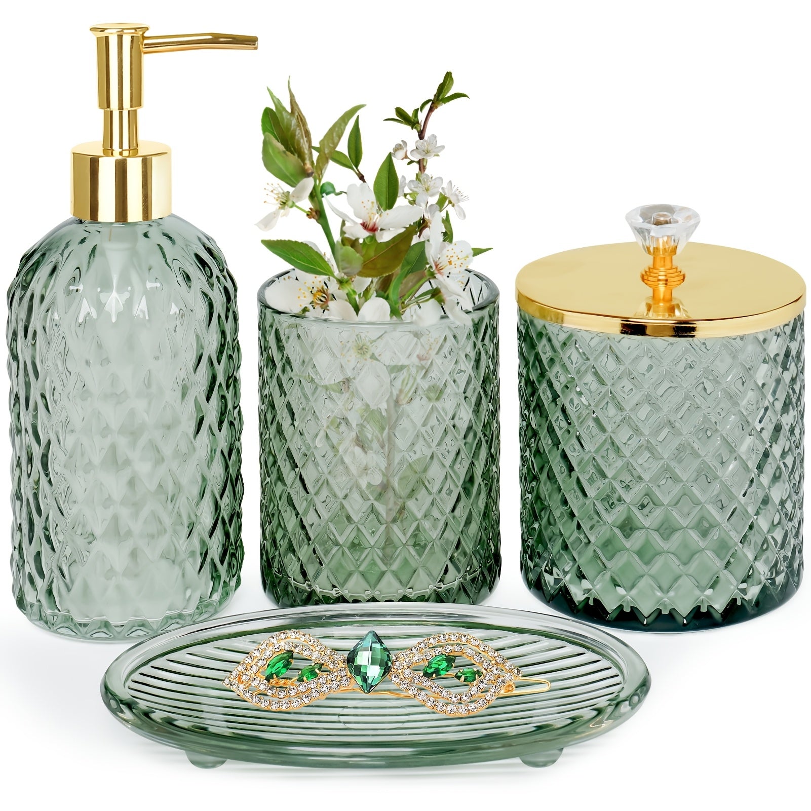 Green textured 4 Piece Bathroom Set